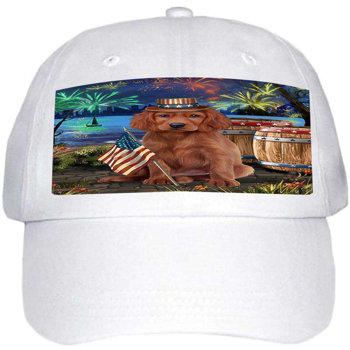 4th of July Independence Day Fireworks Irish Setter Dog at the Lake Ball Hat Cap HAT57258