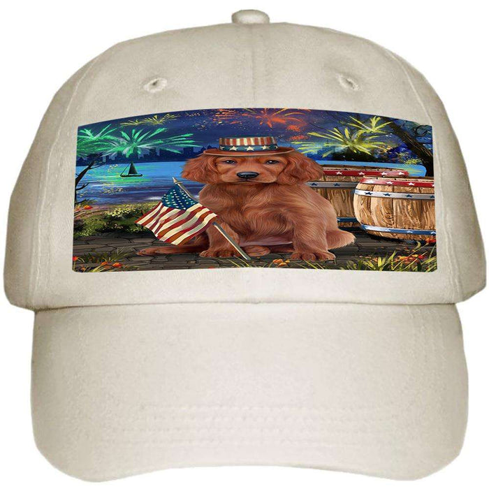 4th of July Independence Day Fireworks Irish Setter Dog at the Lake Ball Hat Cap HAT57258