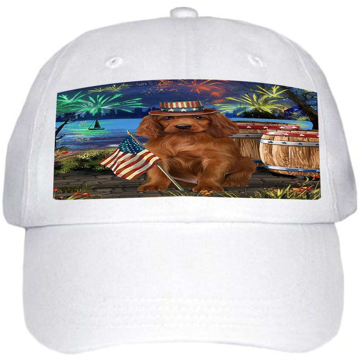 4th of July Independence Day Fireworks Irish Setter Dog at the Lake Ball Hat Cap HAT57261