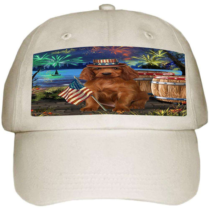 4th of July Independence Day Fireworks Irish Setter Dog at the Lake Ball Hat Cap HAT57261