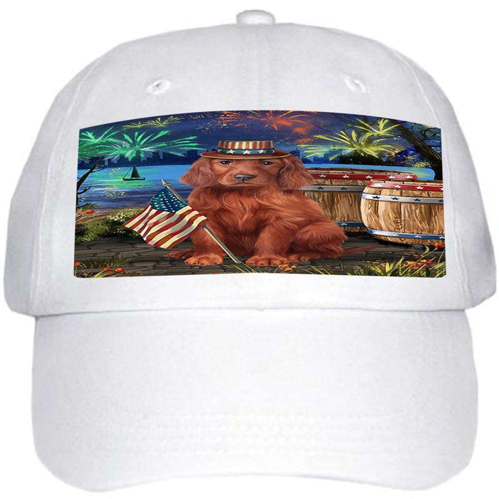 4th of July Independence Day Fireworks Irish Setter Dog at the Lake Ball Hat Cap HAT57264