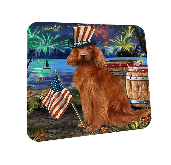 4th of July Independence Day Fireworks Irish Setter Dog at the Lake Coasters Set of 4 CST51132