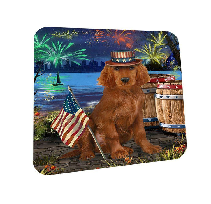 4th of July Independence Day Fireworks Irish Setter Dog at the Lake Coasters Set of 4 CST51133