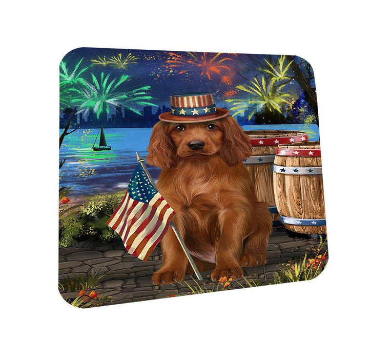 4th of July Independence Day Fireworks Irish Setter Dog at the Lake Coasters Set of 4 CST51135
