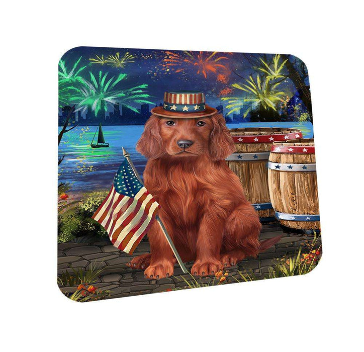 4th of July Independence Day Fireworks Irish Setter Dog at the Lake Coasters Set of 4 CST51136