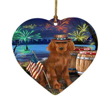 4th of July Independence Day Fireworks Irish Setter Dog at the Lake Heart Christmas Ornament HPOR51174