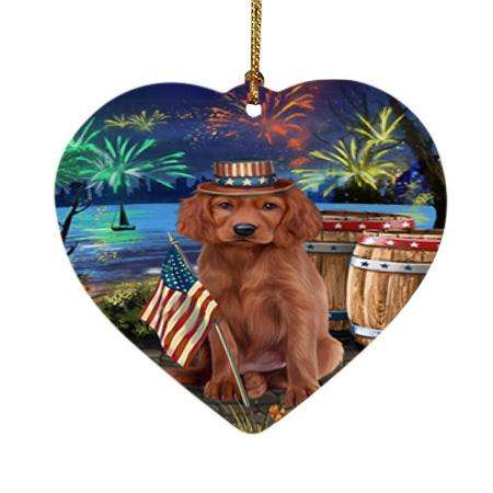 4th of July Independence Day Fireworks Irish Setter Dog at the Lake Heart Christmas Ornament HPOR51175