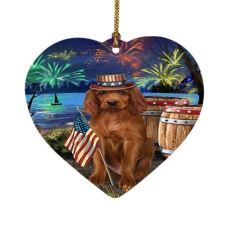 4th of July Independence Day Fireworks Irish Setter Dog at the Lake Heart Christmas Ornament HPOR51176