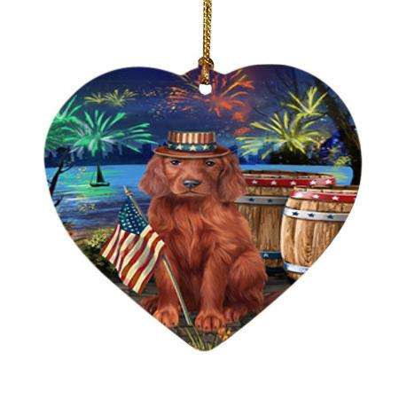 4th of July Independence Day Fireworks Irish Setter Dog at the Lake Heart Christmas Ornament HPOR51177