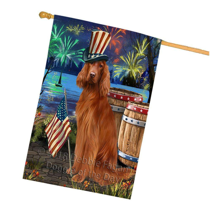 4th of July Independence Day Fireworks Irish Setter Dog at the Lake House Flag FLG51231