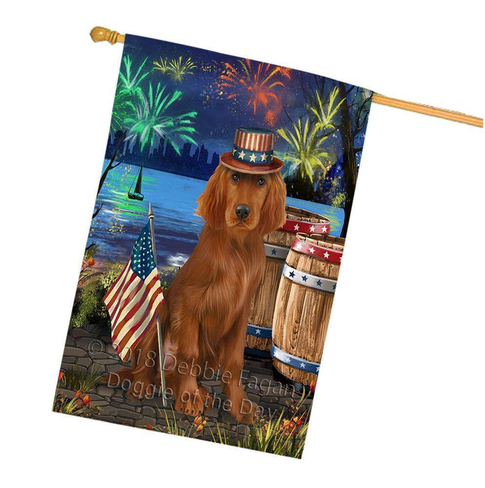 4th of July Independence Day Fireworks Irish Setter Dog at the Lake House Flag FLG51232