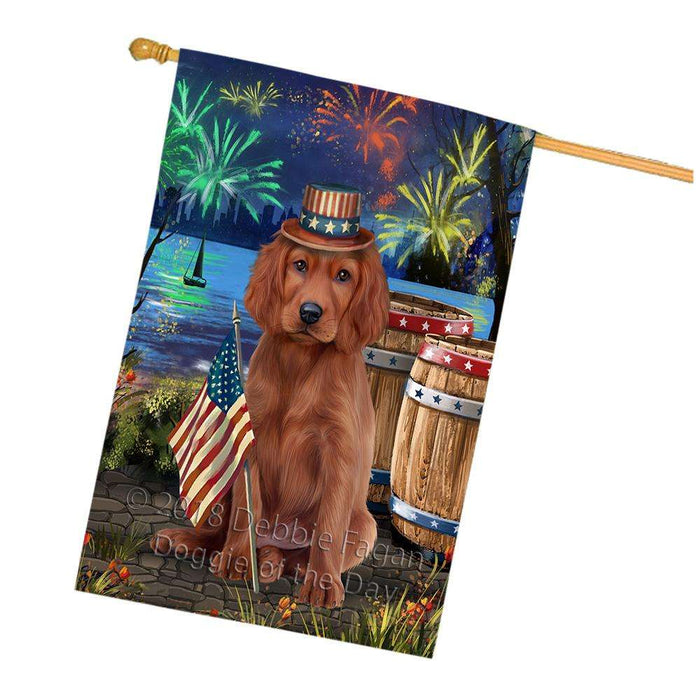 4th of July Independence Day Fireworks Irish Setter Dog at the Lake House Flag FLG51233