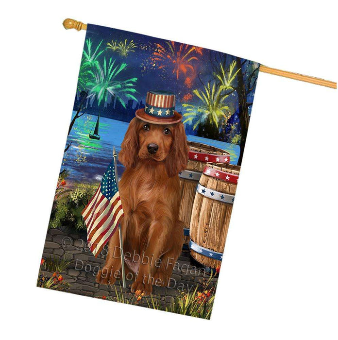 4th of July Independence Day Fireworks Irish Setter Dog at the Lake House Flag FLG51234