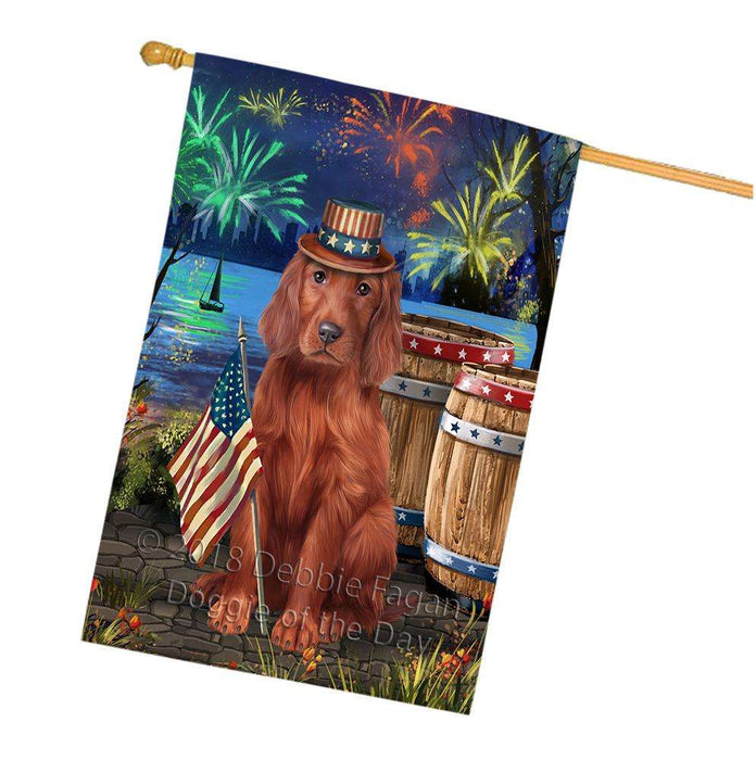 4th of July Independence Day Fireworks Irish Setter Dog at the Lake House Flag FLG51235