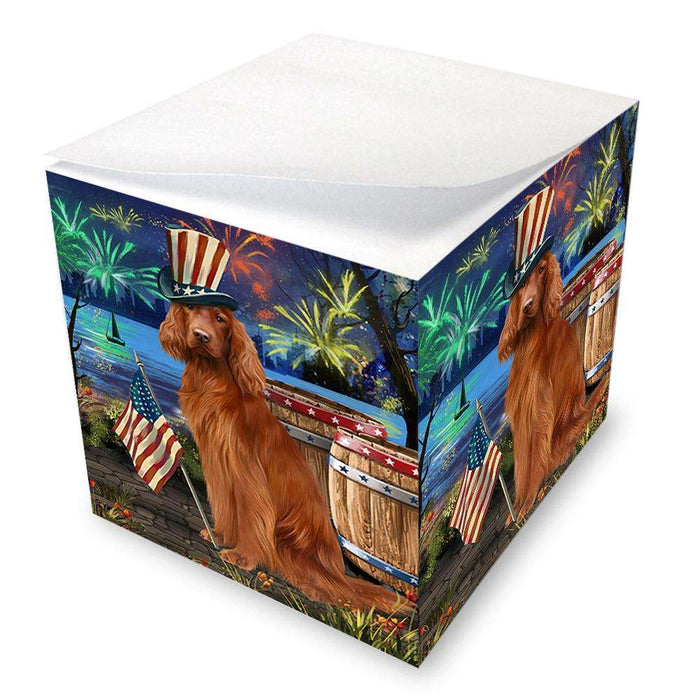 4th of July Independence Day Fireworks Irish Setter Dog at the Lake Note Cube NOC51173