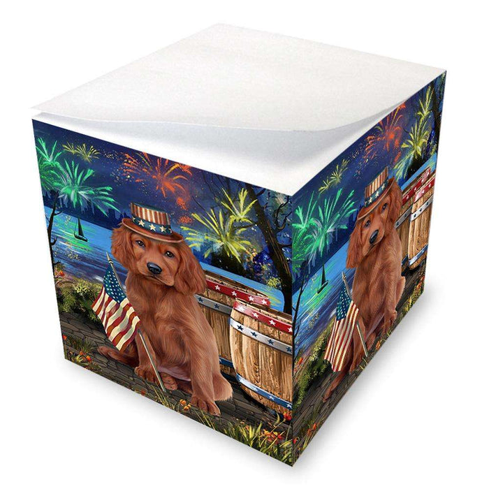 4th of July Independence Day Fireworks Irish Setter Dog at the Lake Note Cube NOC51175