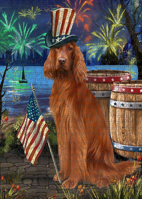 4th of July Independence Day Fireworks Irish Setter Dog at the Lake Puzzle with Photo Tin PUZL57381