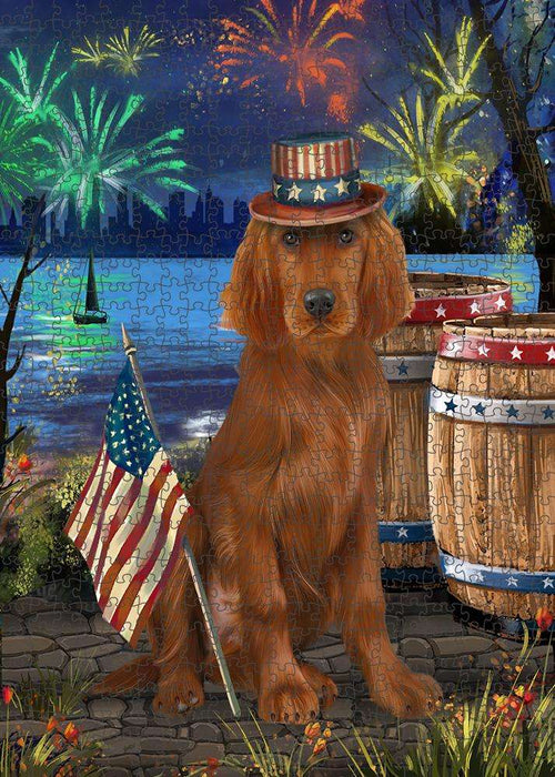 4th of July Independence Day Fireworks Irish Setter Dog at the Lake Puzzle with Photo Tin PUZL57384