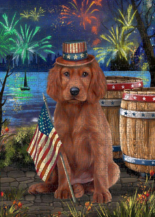 4th of July Independence Day Fireworks Irish Setter Dog at the Lake Puzzle with Photo Tin PUZL57387