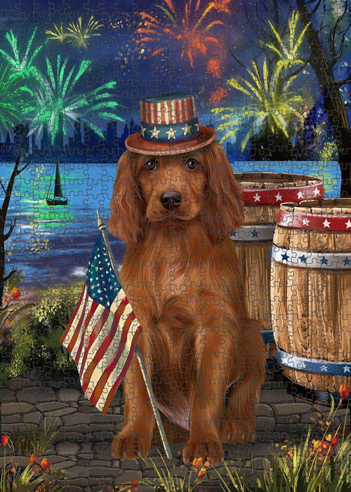 4th of July Independence Day Fireworks Irish Setter Dog at the Lake Puzzle with Photo Tin PUZL57390
