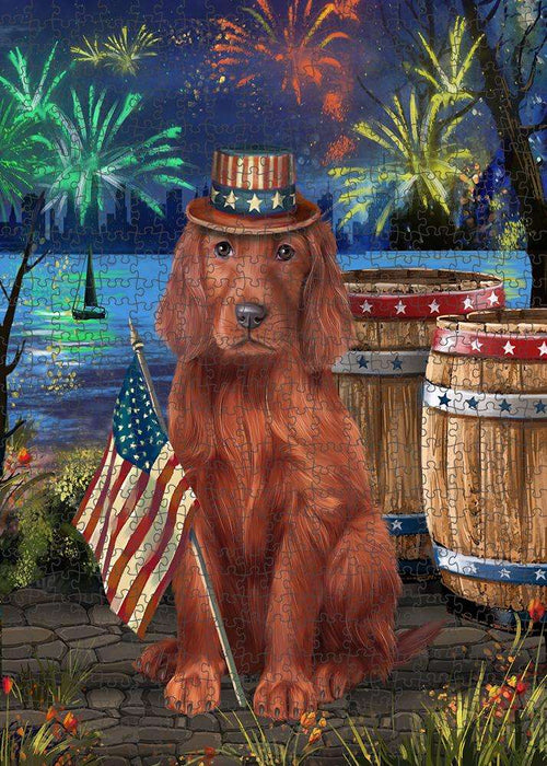 4th of July Independence Day Fireworks Irish Setter Dog at the Lake Puzzle with Photo Tin PUZL57393