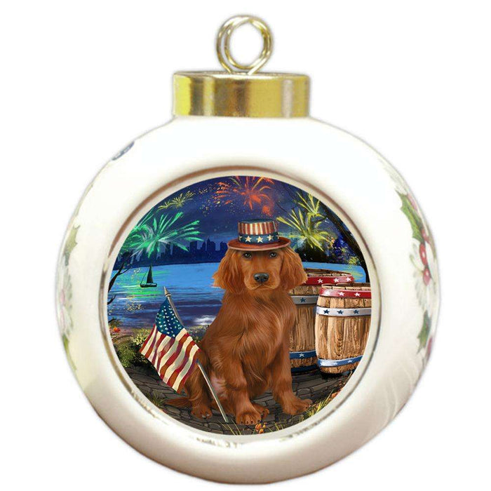 4th of July Independence Day Fireworks Irish Setter Dog at the Lake Round Ball Christmas Ornament RBPOR51174