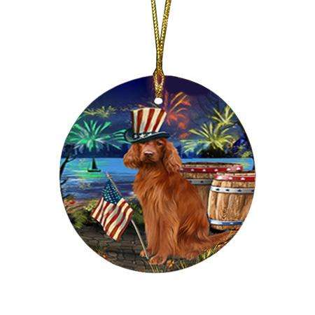 4th of July Independence Day Fireworks Irish Setter Dog at the Lake Round Flat Christmas Ornament RFPOR51164