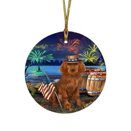4th of July Independence Day Fireworks Irish Setter Dog at the Lake Round Flat Christmas Ornament RFPOR51165
