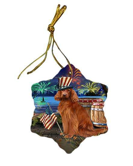 4th of July Independence Day Fireworks Irish Setter Dog at the Lake Star Porcelain Ornament SPOR51165