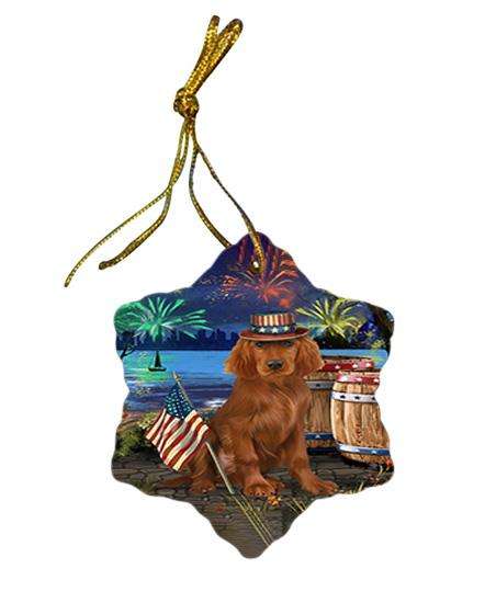 4th of July Independence Day Fireworks Irish Setter Dog at the Lake Star Porcelain Ornament SPOR51166