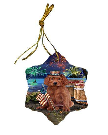 4th of July Independence Day Fireworks Irish Setter Dog at the Lake Star Porcelain Ornament SPOR51167