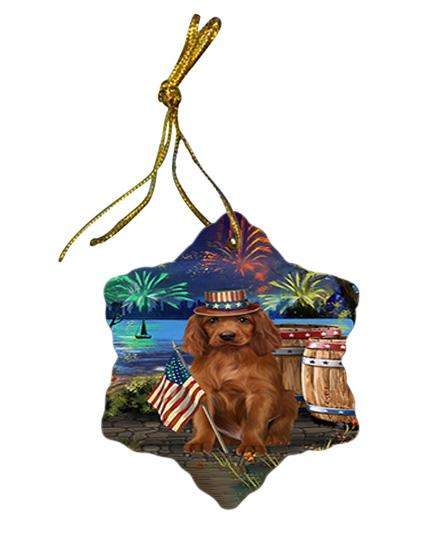 4th of July Independence Day Fireworks Irish Setter Dog at the Lake Star Porcelain Ornament SPOR51168