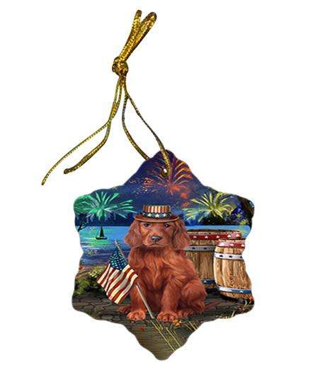 4th of July Independence Day Fireworks Irish Setter Dog at the Lake Star Porcelain Ornament SPOR51169