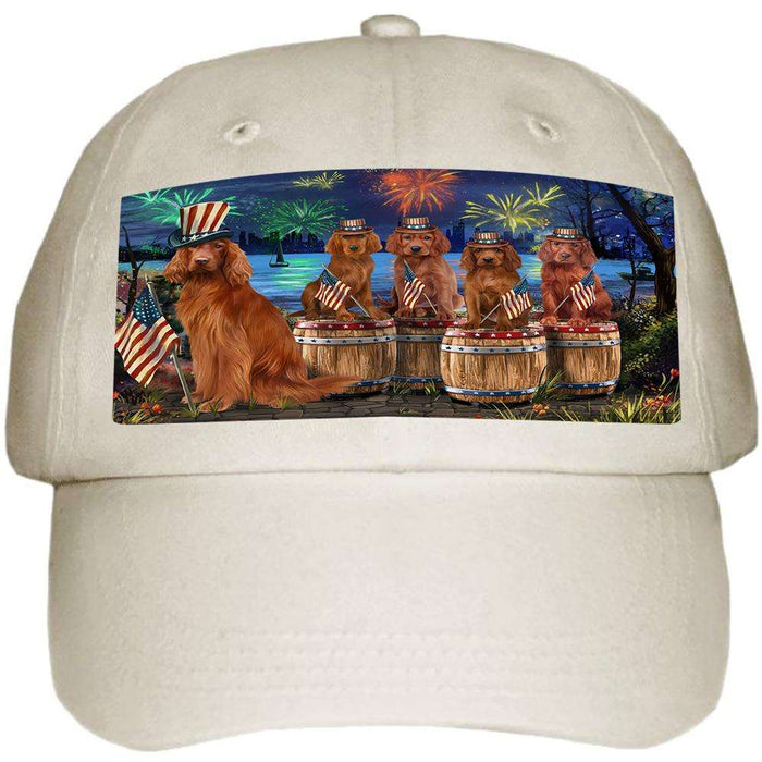 4th of July Independence Day Fireworks Irish Setters at the Lake Ball Hat Cap HAT56850
