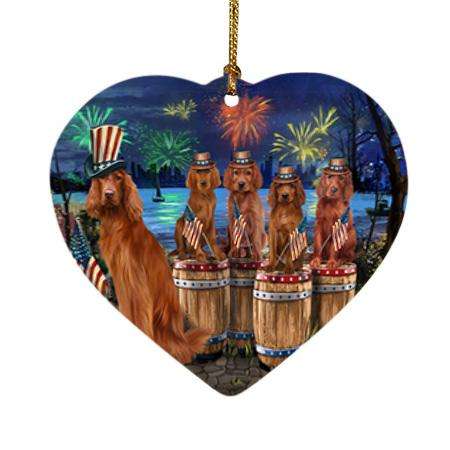 4th of July Independence Day Fireworks Irish Setters at the Lake Heart Christmas Ornament HPOR51039