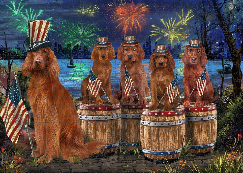 4th of July Independence Day Fireworks Irish Setters at the Lake Puzzle with Photo Tin PUZL56979