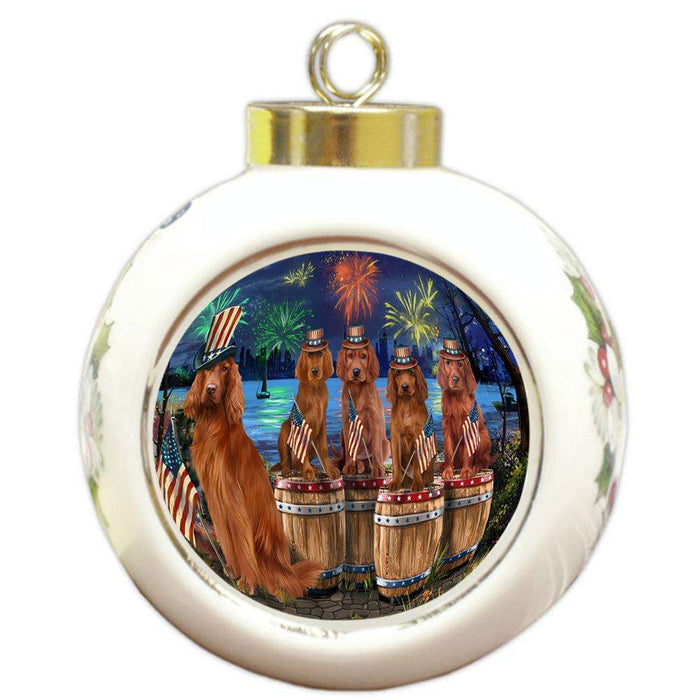 4th of July Independence Day Fireworks Irish Setters at the Lake Round Ball Christmas Ornament RBPOR51039