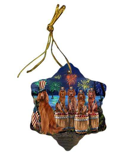 4th of July Independence Day Fireworks Irish Setters at the Lake Star Porcelain Ornament SPOR51031