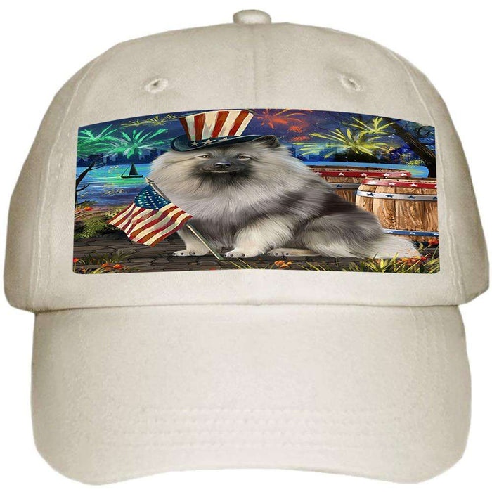 4th of July Independence Day Fireworks Keeshond Dog at the Lake Ball Hat Cap HAT57267