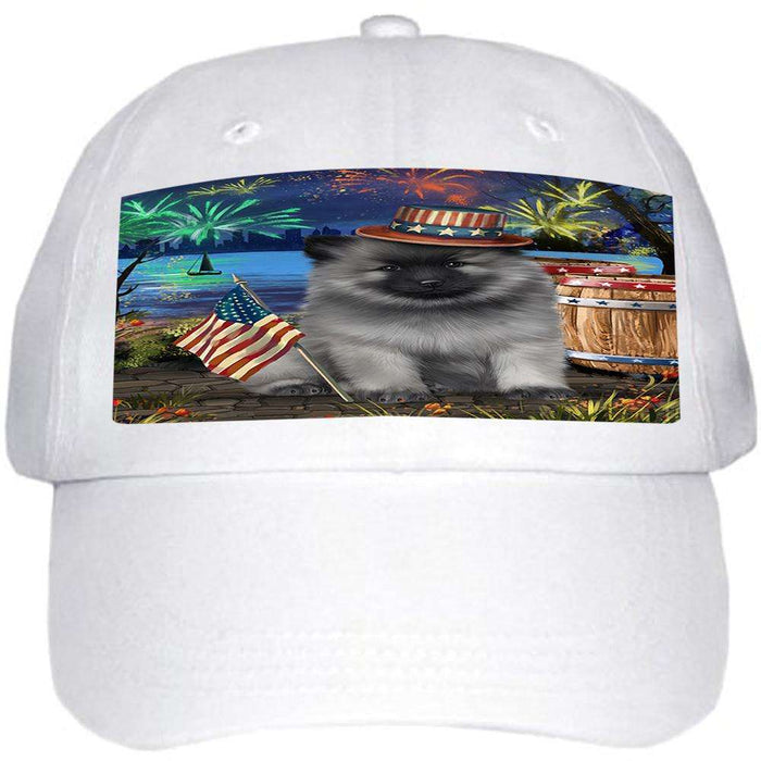 4th of July Independence Day Fireworks Keeshond Dog at the Lake Ball Hat Cap HAT57270
