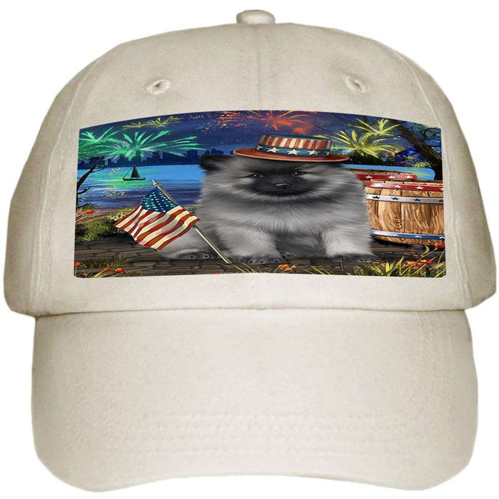 4th of July Independence Day Fireworks Keeshond Dog at the Lake Ball Hat Cap HAT57270
