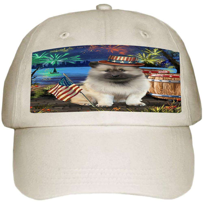4th of July Independence Day Fireworks Keeshond Dog at the Lake Ball Hat Cap HAT57273