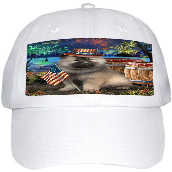4th of July Independence Day Fireworks Keeshond Dog at the Lake Ball Hat Cap HAT57276