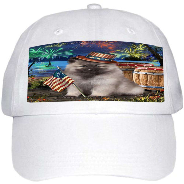 4th of July Independence Day Fireworks Keeshond Dog at the Lake Ball Hat Cap HAT57279