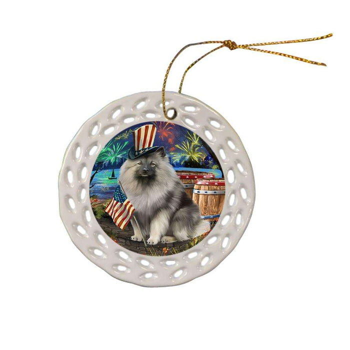4th of July Independence Day Fireworks Keeshond Dog at the Lake Ceramic Doily Ornament DPOR51178