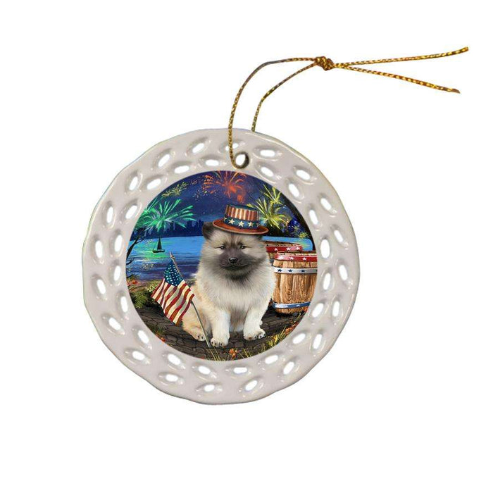 4th of July Independence Day Fireworks Keeshond Dog at the Lake Ceramic Doily Ornament DPOR51180