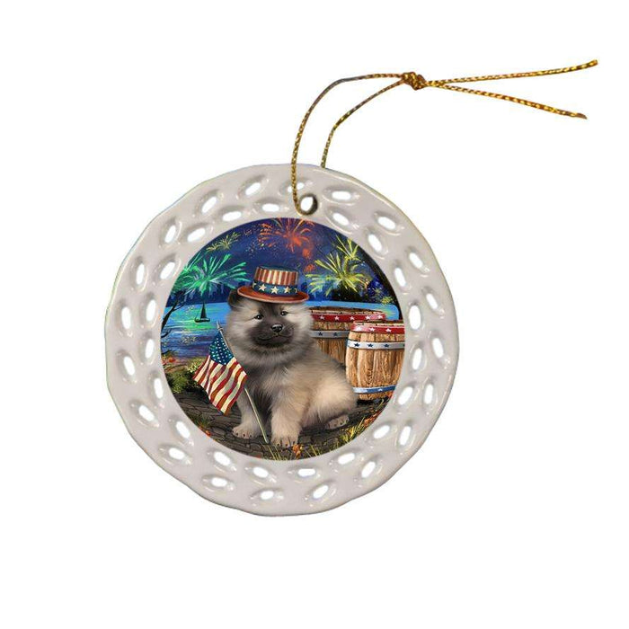 4th of July Independence Day Fireworks Keeshond Dog at the Lake Ceramic Doily Ornament DPOR51181