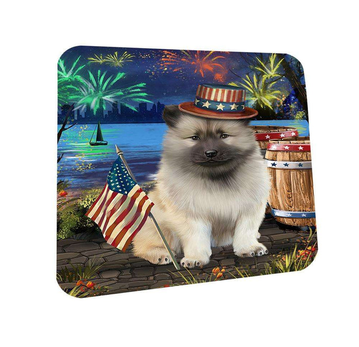 4th of July Independence Day Fireworks Keeshond Dog at the Lake Coasters Set of 4 CST51139
