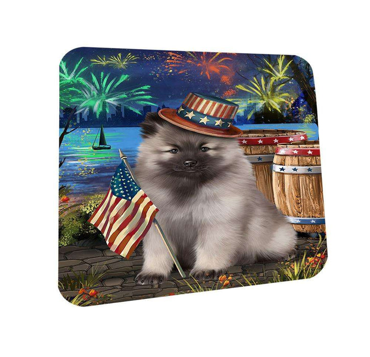 4th of July Independence Day Fireworks Keeshond Dog at the Lake Coasters Set of 4 CST51141