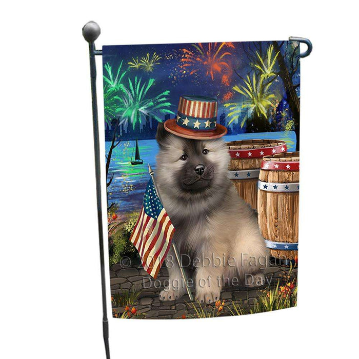 4th of July Independence Day Fireworks Keeshond Dog at the Lake Garden Flag GFLG51103